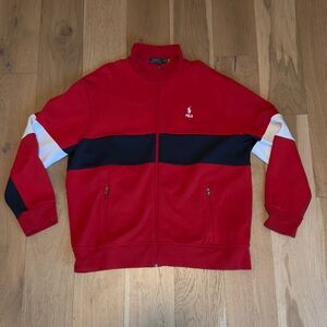AUTHENTIC Ralph Lauren Double Knit Track Jacket. Red White Blue. Size XXL.